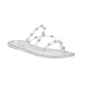 Steve Madden Womens NEW Pearl Embellishment Studded Square Toe Flat Sandals 10